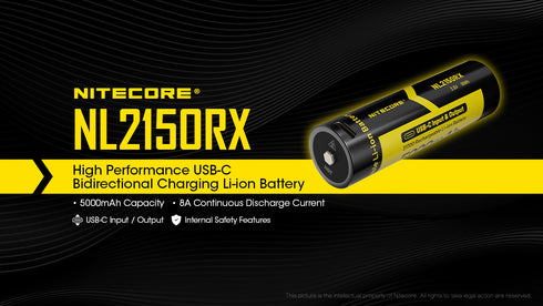 Nitecore NL2150RX 21700 5000mAh USB Type-C直充鋰離子電池