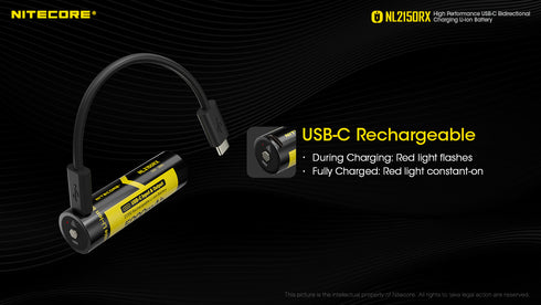 Nitecore NL2150RX 21700 5000mAh USB Type-C直充鋰離子電池