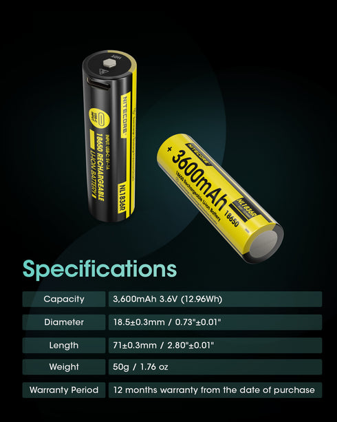 Nitecore NL1836R 18650 3600mAh USB Typc-C直充鋰離子電池