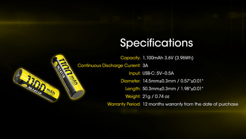 Nitecore NL1411R 14500 1100mAh USB Type-C直充鋰離子電池