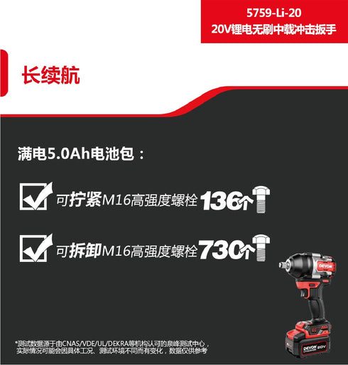 大有Devon 5759 20V鋰電無刷衝擊扳手