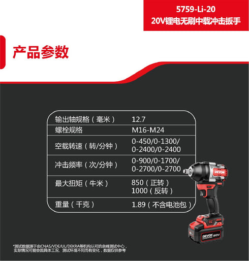 大有Devon 5759 20V鋰電無刷衝擊扳手