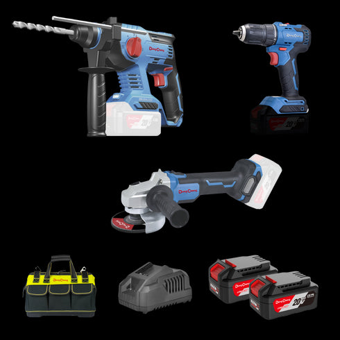 東成DongCheng DC-CK4 20V鋰電油壓鑽+4"角磨機+起子電鑽套裝(無刷)