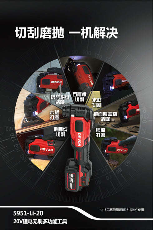 大有Devon 5951 20V鋰電無刷STARLOCK多功能打磨切割機(萬用寶)