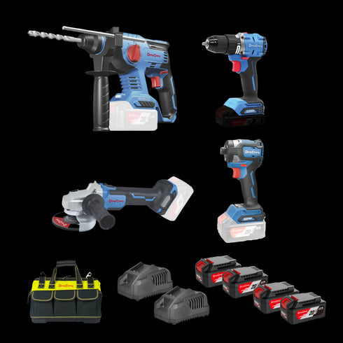 東成DongCheng DC-CK13 20V鋰電油壓鑽+4"角磨機+起子電鑽+衝擊起子機套裝(無刷)