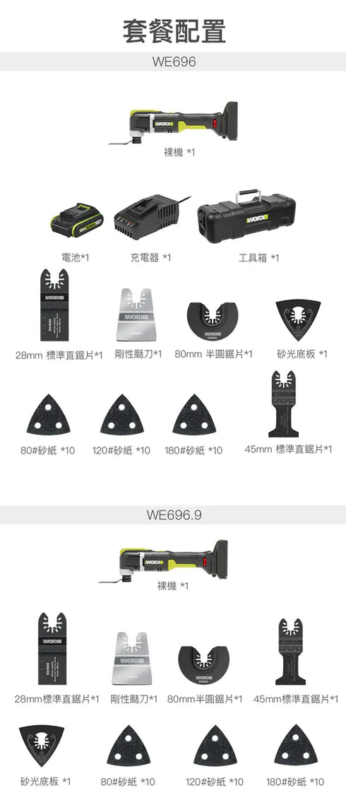 威克士Worx WE696 20V 多功能切割打磨機