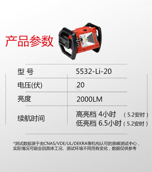 大有Devon 5532 20V鋰電工作太陽燈