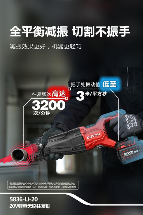 大有Devon 5836 20V鋰電無刷免匙老虎鋸