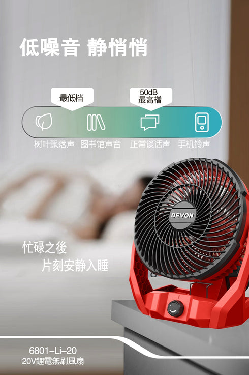 大有Devon 6801 20V鋰電無刷7"風扇