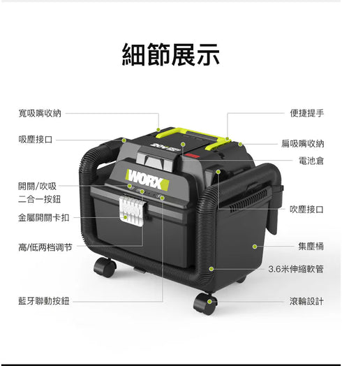 威克士Worx WU037 20V無刷乾濕兩用吸塵機