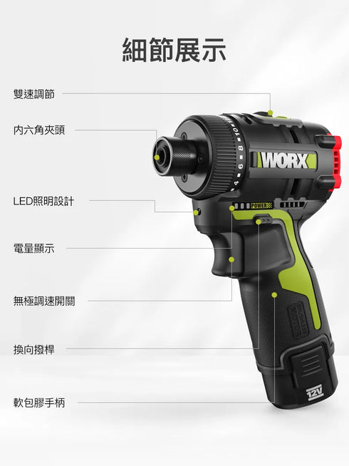 威克士Worx WU129 12V 無刷起子電鑽