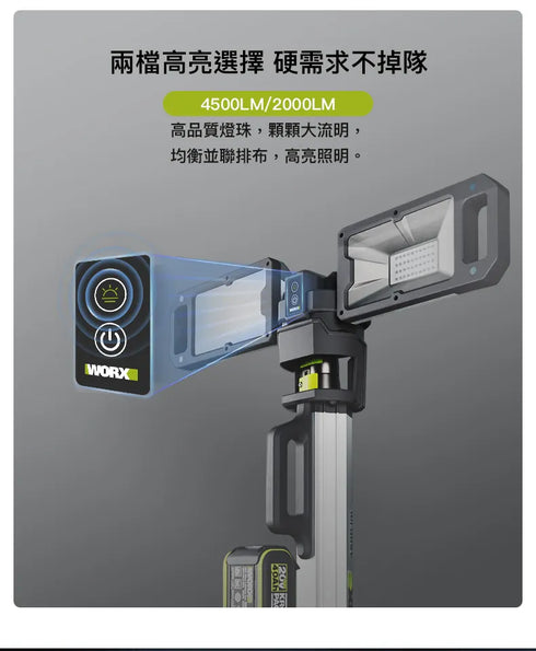 威克士Worx WU029 20V 伸縮工作照明燈