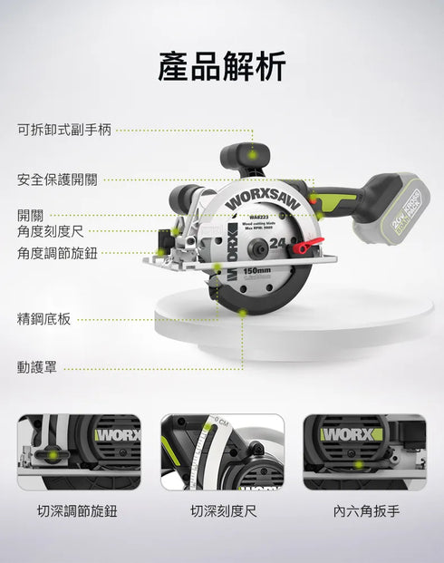 威克士Worx WU535X 20V無刷150mm電圓鋸