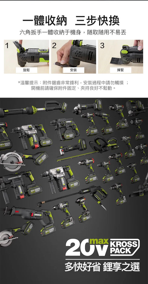 威克士Worx WE696 20V 多功能切割打磨機