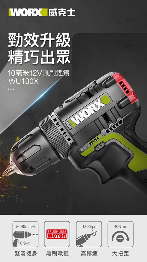 威克士Worx WU130X 12V無刷雙速電鑽