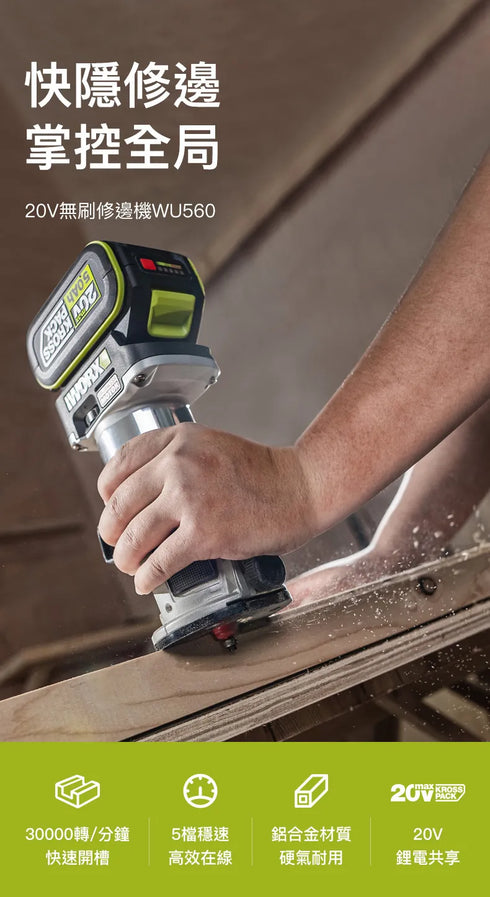 威克士Worx WU560 20V 無刷修邊機