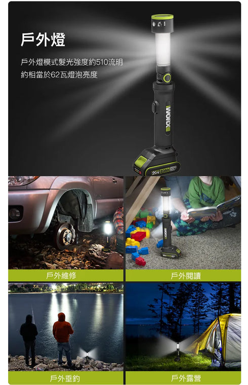 威克士Worx WU010 20V 四合一多功能LED燈