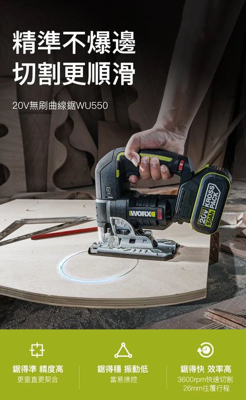 威克士Worx WU550 20V 無刷曲線鋸