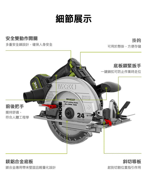 威克士Worx WU538H 20V 無刷185mm電圓鋸