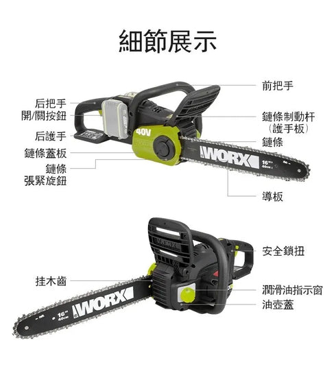 威克士Worx WD384 20Vx2 16"無刷鏈鋸