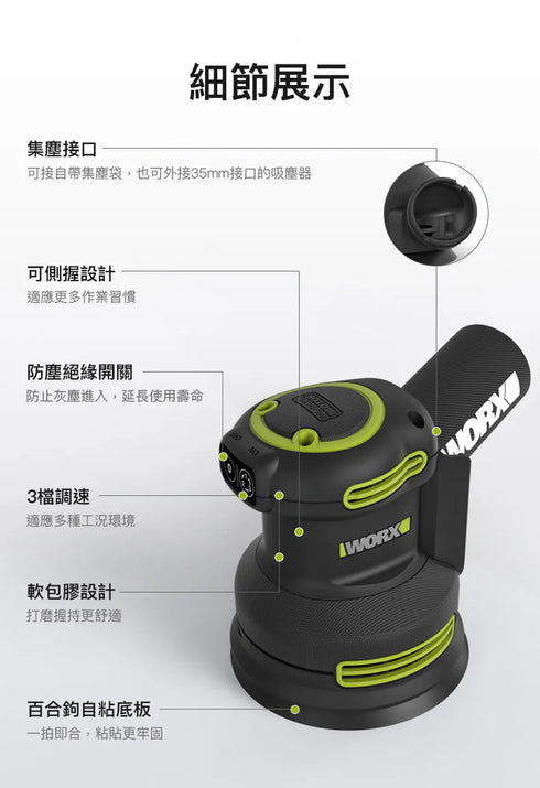 威克士Worx WU657 20V 無刷圓砂紙機