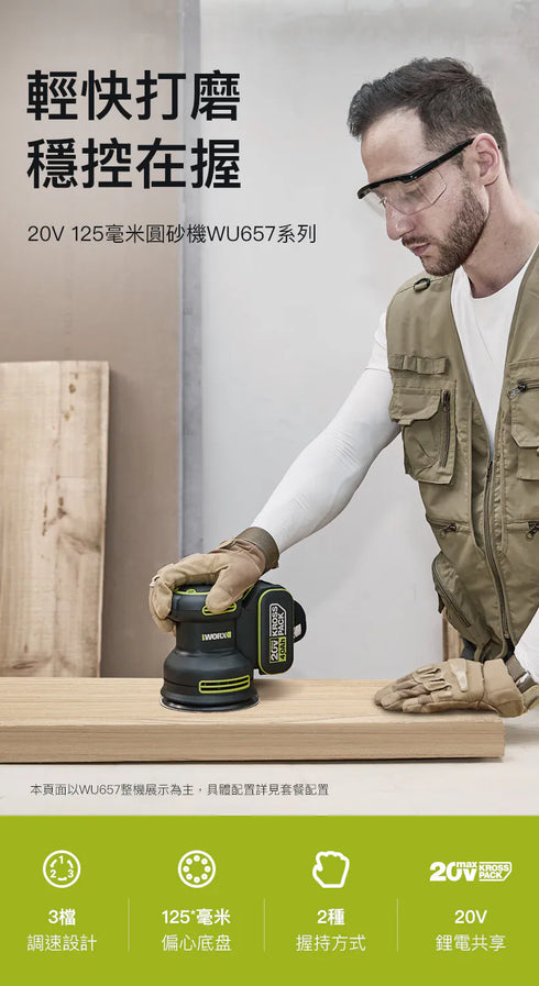 威克士Worx WU657 20V 無刷圓砂紙機