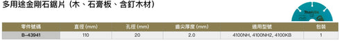 牧田Makita B-43941 4"雲石機用圓鋸片 (木材 / 石膏板 / 含釘木材用)