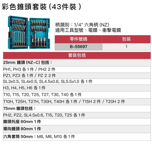 牧田Makita B-55697 彩色批咀套裝
