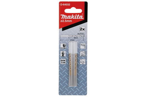 牧田Makita HSS-TiN鍍鈦金屬用鋒鋼鑽咀 (2枝裝)