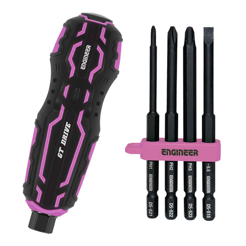 工程師Engineer DZ-73P高扭力通頭批連十字及一字批咀套裝 (粉黑)