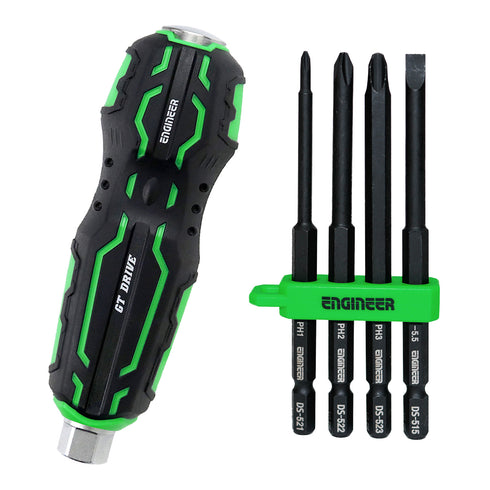 工程師Engineer DZ-73高扭力通頭批連十字及一字批咀套裝 (綠黑)