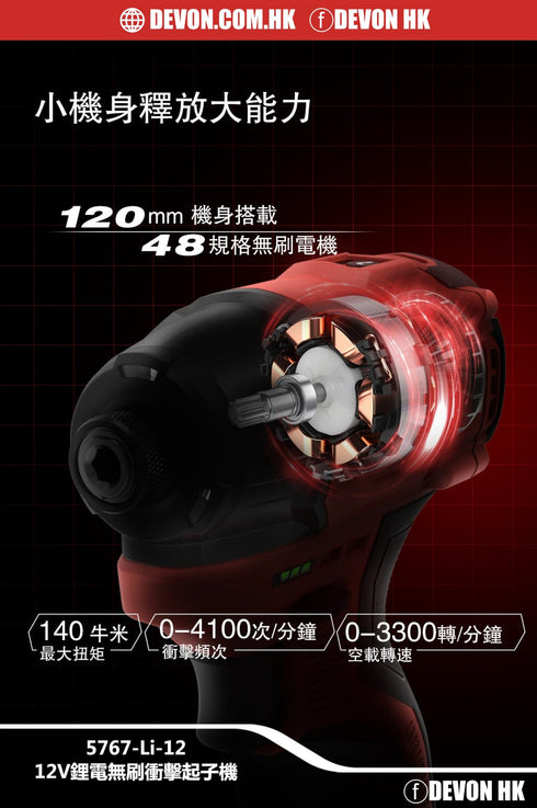 大有Devon 5767 12V鋰電無刷衝擊起子