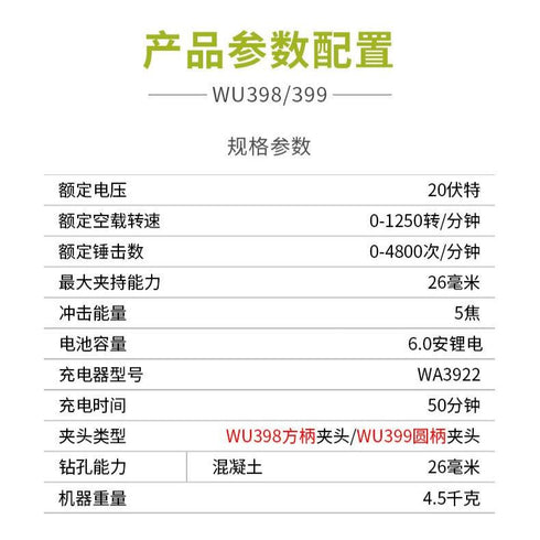 威克士Worx WU399 20V 無刷二用電錘