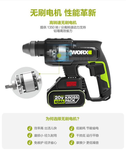 威克士Worx WU386 20V 無刷三用電錘