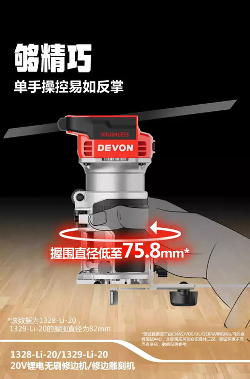 大有Devon 1328 20V鋰電無刷修邊機