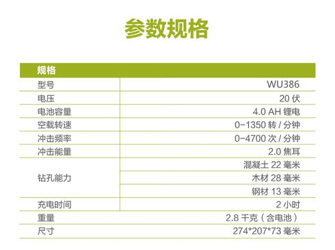 威克士Worx WU386 20V 無刷三用電錘