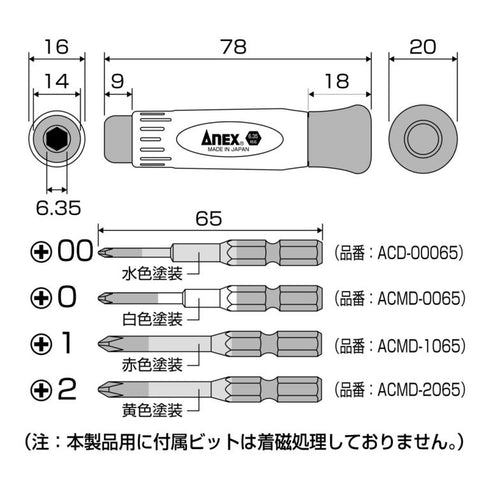 Anex 3614可換桿式精密批咀手柄 (連4枝批咀)