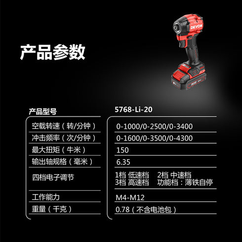 大有Devon 5768 20V鋰電超短身無刷衝擊起子