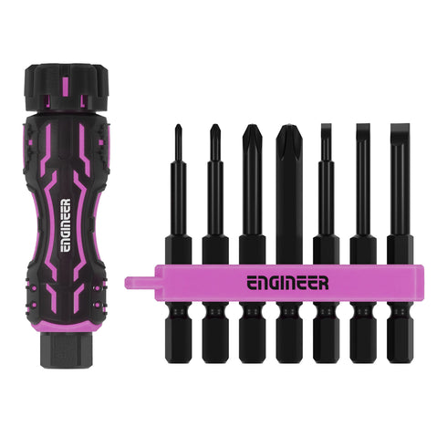 工程師Engineer DZ-81P迷你轉蓋批咀手柄連十字及一字批咀套裝 (粉黑)