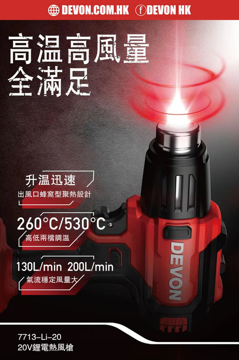 大有Devon 7713 20V鋰電熱風槍