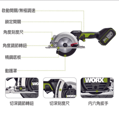 威克士Worx WU533 20V無刷120mm電圓鋸