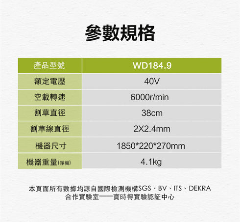 威克士Worx WD184 20Vx2 無刷多功能更換式割草機