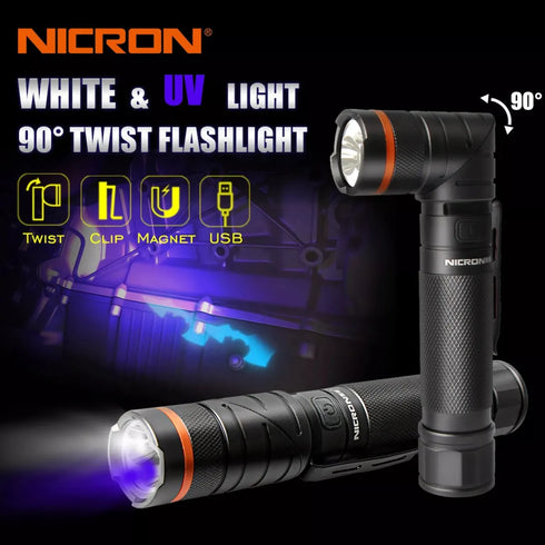 Nicron B75磁吸曲頭白光及UV電筒