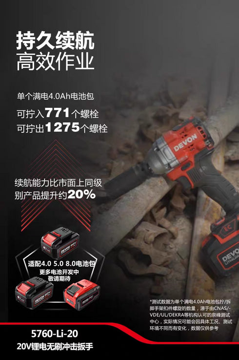 大有Devon 5760 20V鋰電無刷衝擊扳手